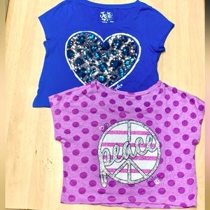 Justice Bundle (2) Girls 10 of Cropped Sequined & Glittered Graphic Shirts
